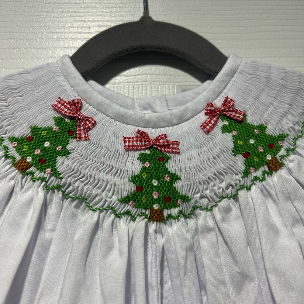 White Smocked Christmas Romper, 18M - Picture 2 of 5